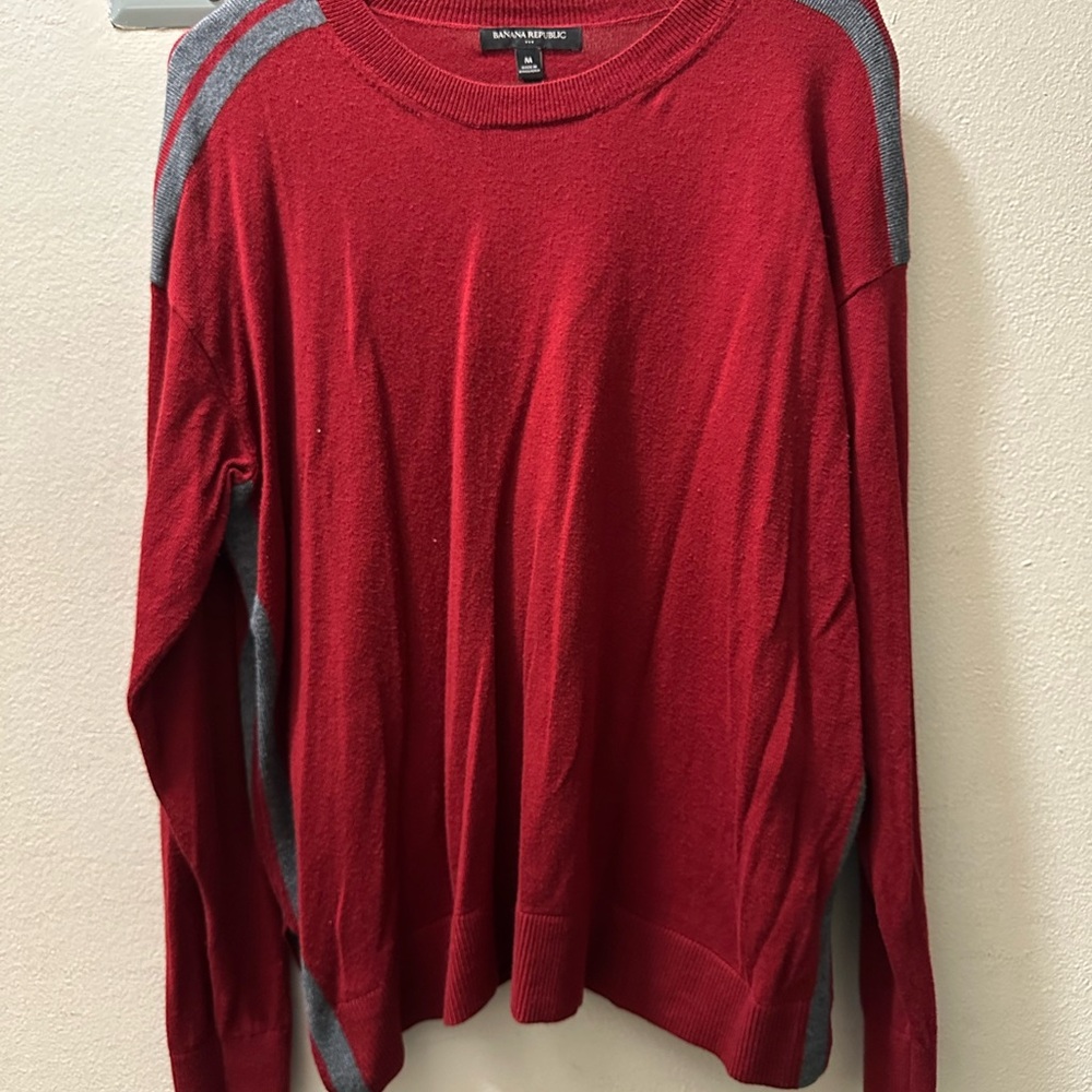 Banana Republic Red and Gray Crewneck Sweater